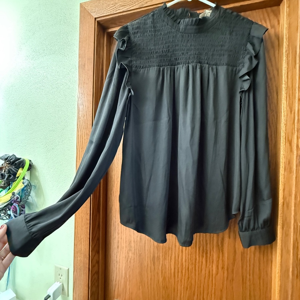 LOFT Black Ruffle Blouse